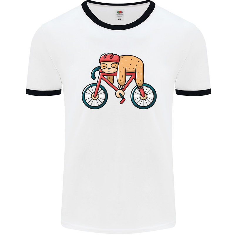 Cycling Sleeping Sloth Bicycle Cyclist Mens White Ringer T-Shirt White/Black