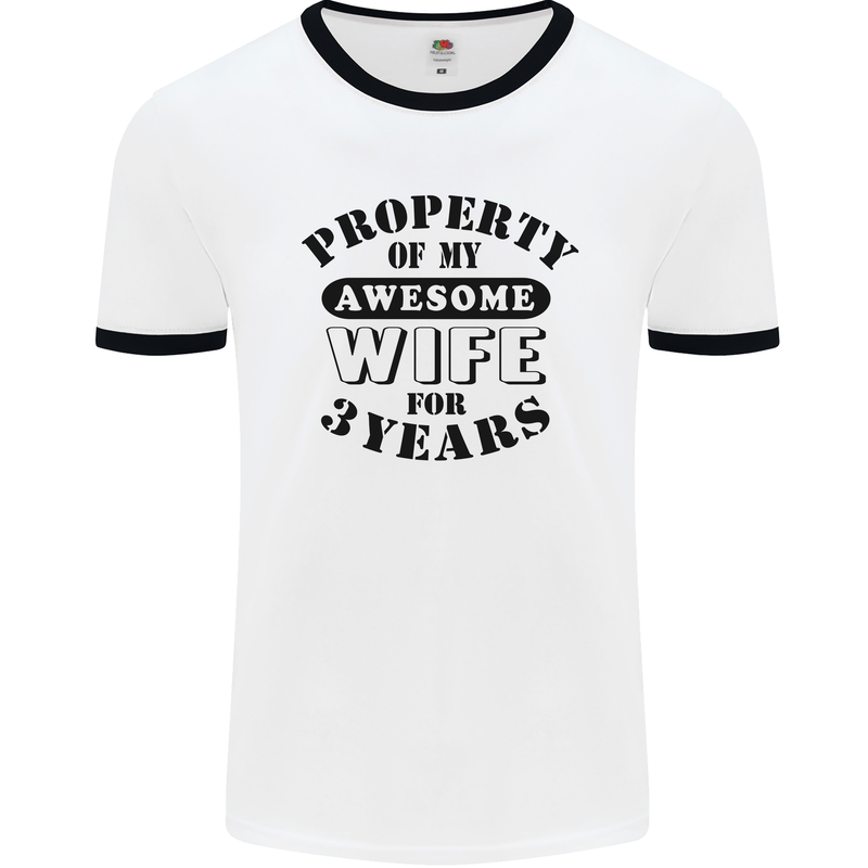 3rd Wedding Anniversary 3 Year Funny Wife Mens Ringer T-Shirt White/Black