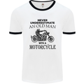 Old Man With a Motorcyle Biker Motorcycle Mens White Ringer T-Shirt White/Black