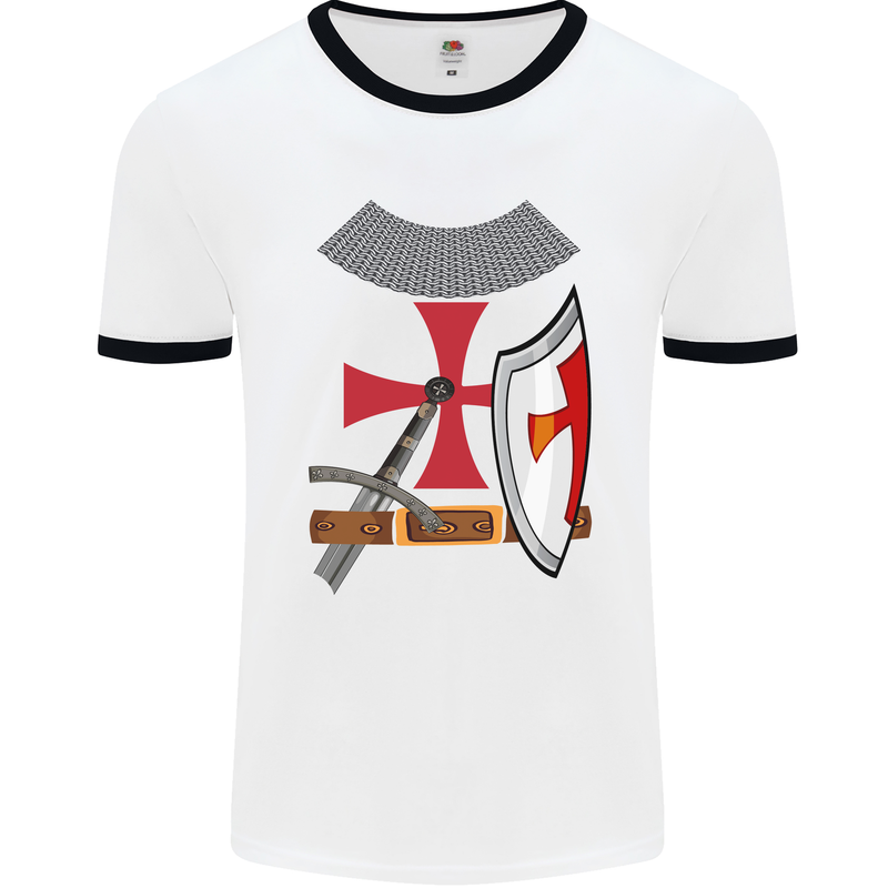 Knights Templar Fancy Dress St Georges Day Mens White Ringer T-Shirt White/Black