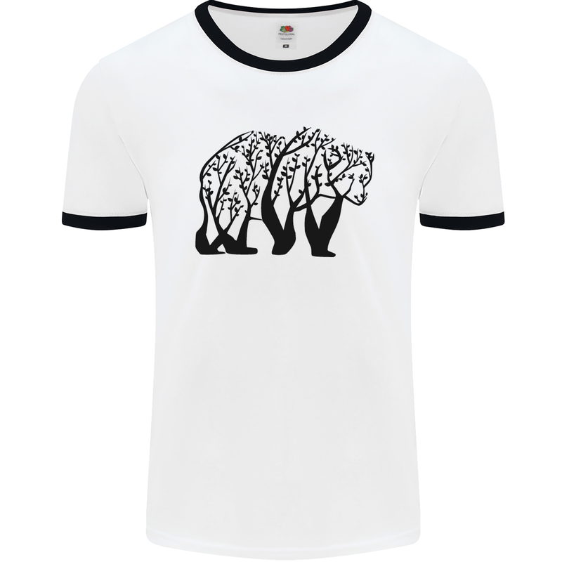 Bear Tree Animal Ecology Mens White Ringer T-Shirt White/Black