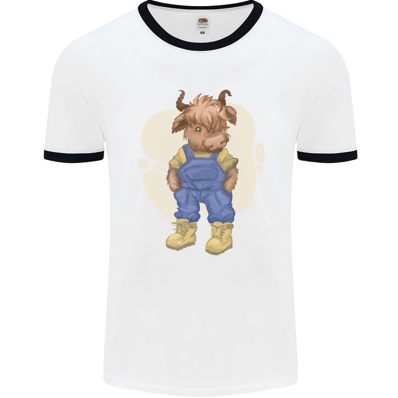 An Infant Highland Cow Cattle Bull Mens Ringer T-Shirt White/Black