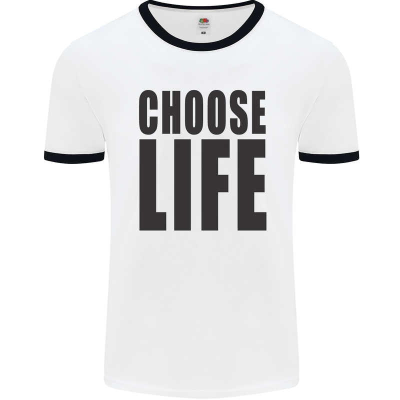 Choose Life Fancy Dress Outfit Costume Mens White Ringer T-Shirt White/Black