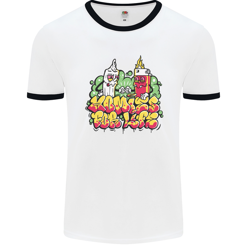 Spliff & Lighter Homies Funny Weed Cannabis Mens Ringer T-Shirt White/Black