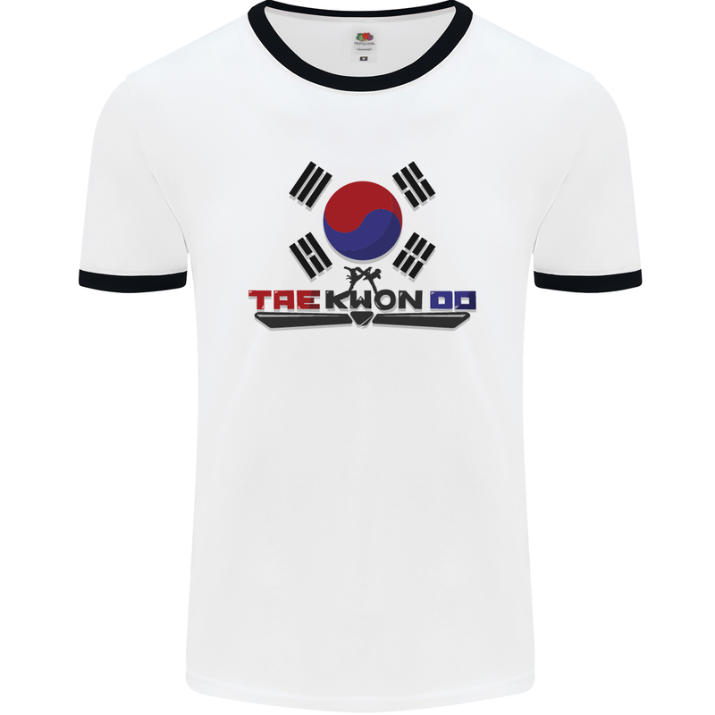 "Taekwondo Fighter Mixed Martial Arts MMA " Mens White Ringer T-Shirt White/Black