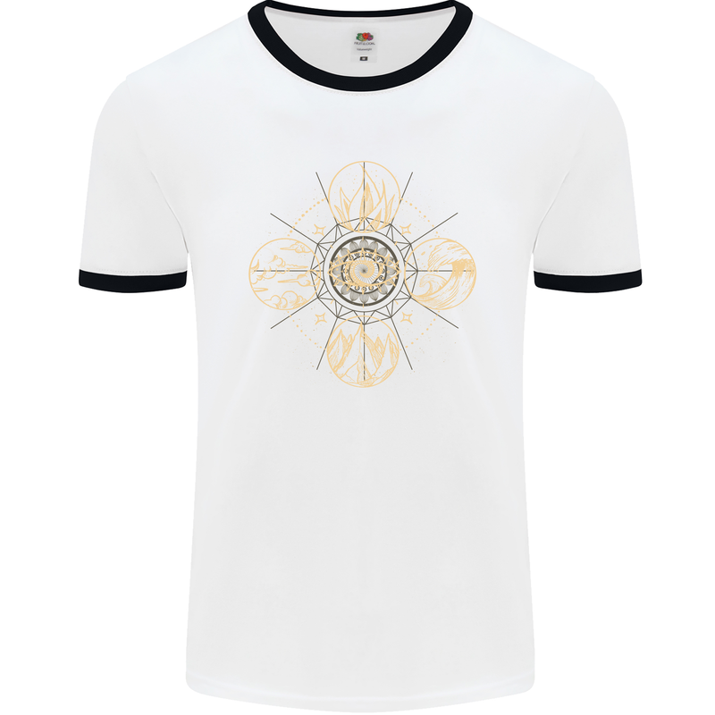 Celestial Elements Astrology Star Sign Mens White Ringer T-Shirt White/Black