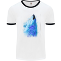 Watercolour Wolf Mens White Ringer T-Shirt White/Black