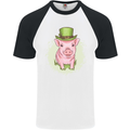 St Patricks Day Pig Mens S/S Baseball T-Shirt White/Black