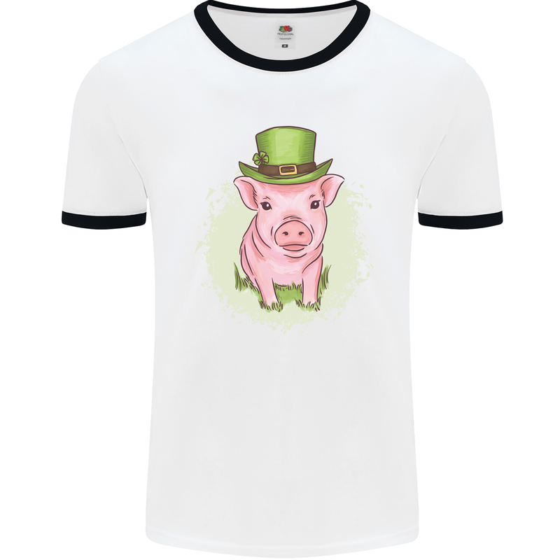 St Patricks Day Pig Mens White Ringer T-Shirt White/Black