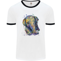 Elephant Hand Drawn Watercolour Mens White Ringer T-Shirt White/Black