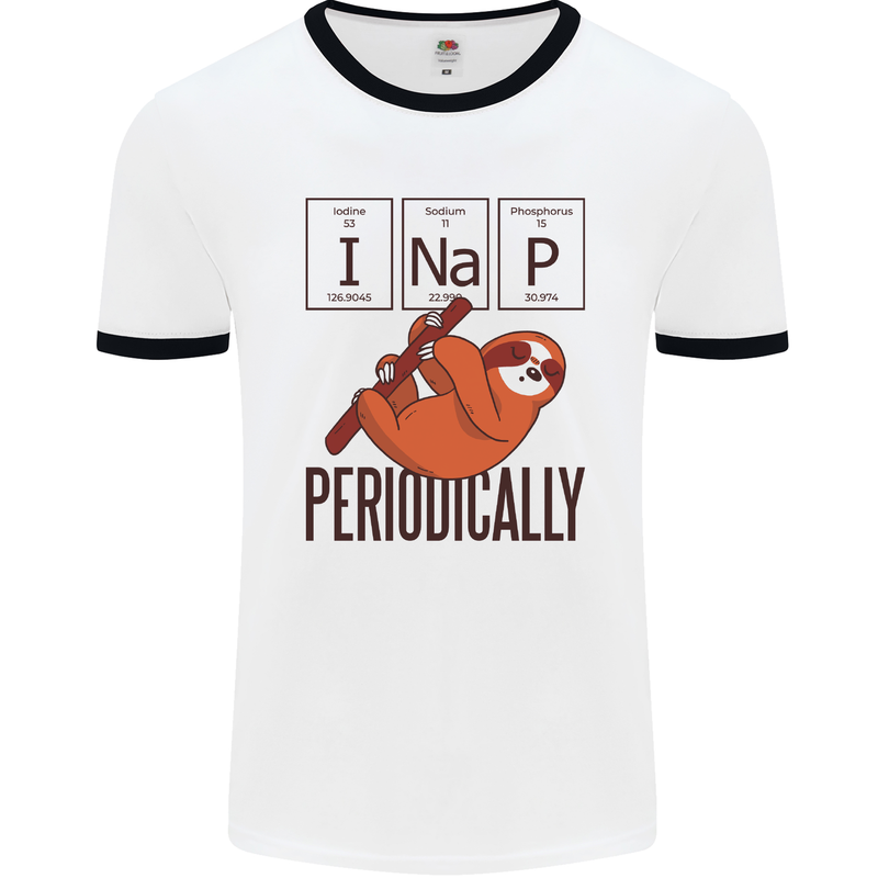 I Nap Funny Periodic Table Sloth Geek Sleep Mens White Ringer T-Shirt White/Black