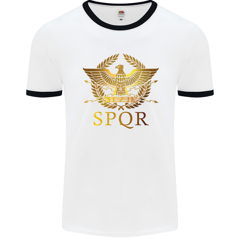 Gym Training Top Weightlifting SPQR Roman Mens White Ringer T-Shirt White/Black