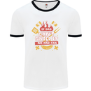 Funny BBQ If Dad Cant Grill It No One Can Mens White Ringer T-Shirt White/Black