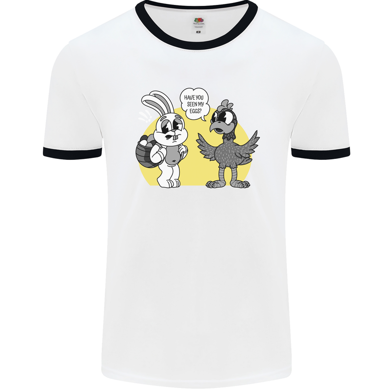 Easter Funny Chicken Eggs & Rabbit Mens Ringer T-Shirt White/Black