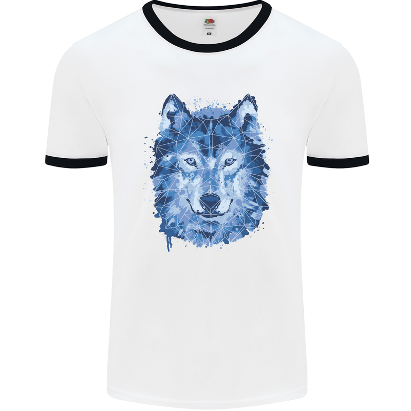 A Polygon Wolf Mens White Ringer T-Shirt White/Black