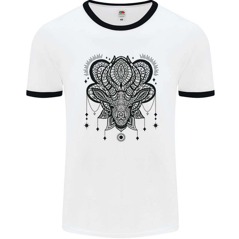 A Mandala Deer Mens White Ringer T-Shirt White/Black