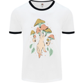 Trippy Magic Mushrooms With Eyes Mens White Ringer T-Shirt White/Black