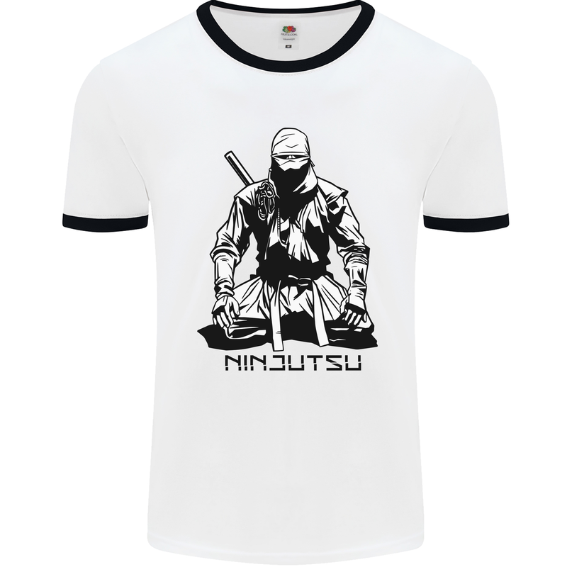 Ninjitsu A Ninja MMA Mixed Martial Arts Mens White Ringer T-Shirt White/Black