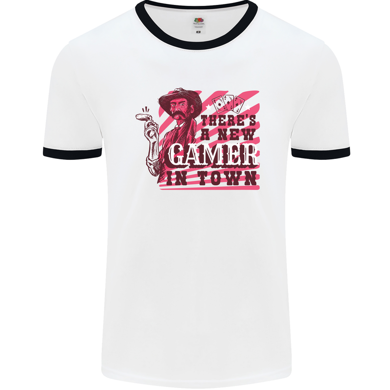 There's a New Gamer in Town Gaming Mens White Ringer T-Shirt White/Black