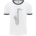 A Saxaphone Musical Instrument Brass Band Mens White Ringer T-Shirt White/Black