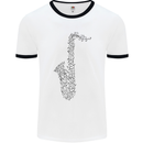 A Saxaphone Musical Instrument Brass Band Mens White Ringer T-Shirt White/Black