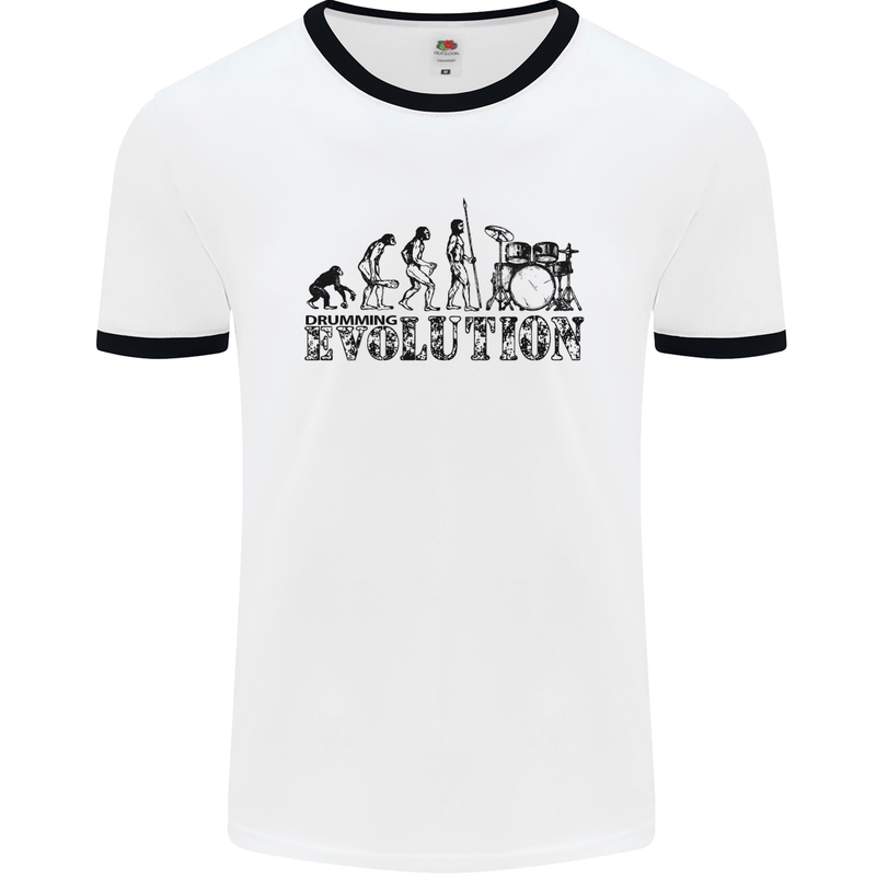 Evolution of Drums Mens White Ringer T-Shirt White/Black