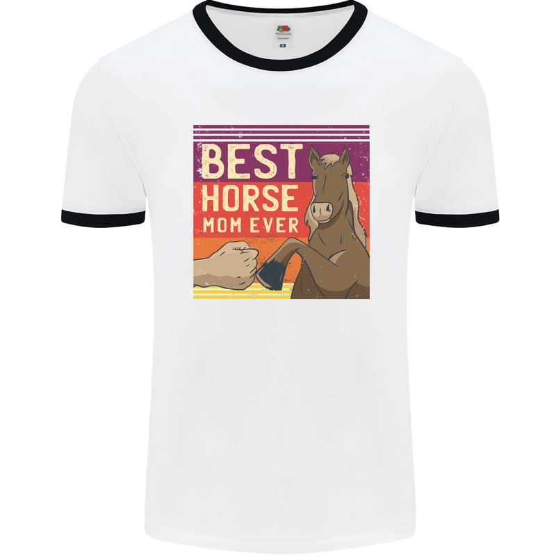 Equestrian Best Horse Mom Ever Funny Mens White Ringer T-Shirt White/Black