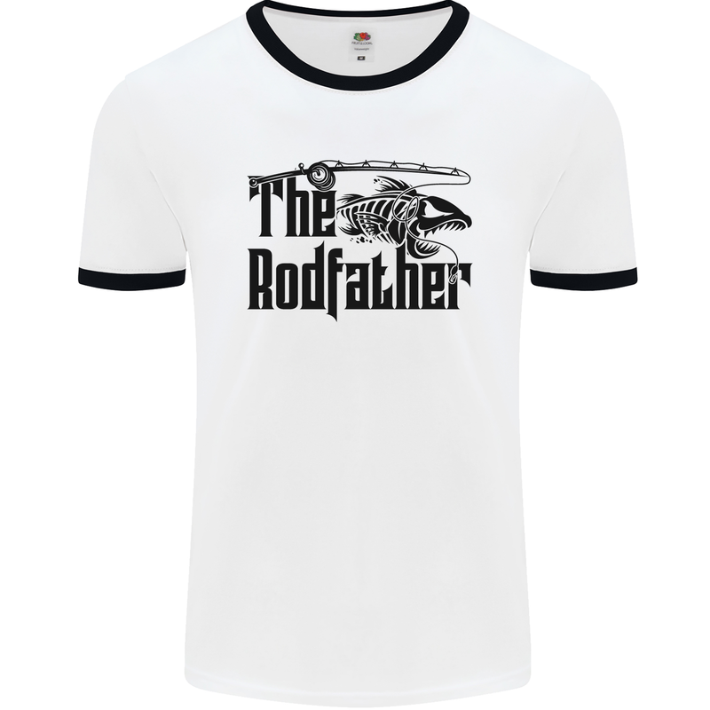 The Rodfather Funny Fishing Rod Father Mens White Ringer T-Shirt White/Black