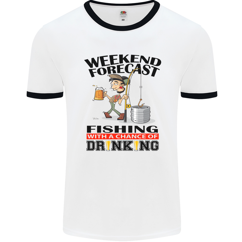 Fishing Fisherman Forecast Alcohol Beer Mens White Ringer T-Shirt White/Black