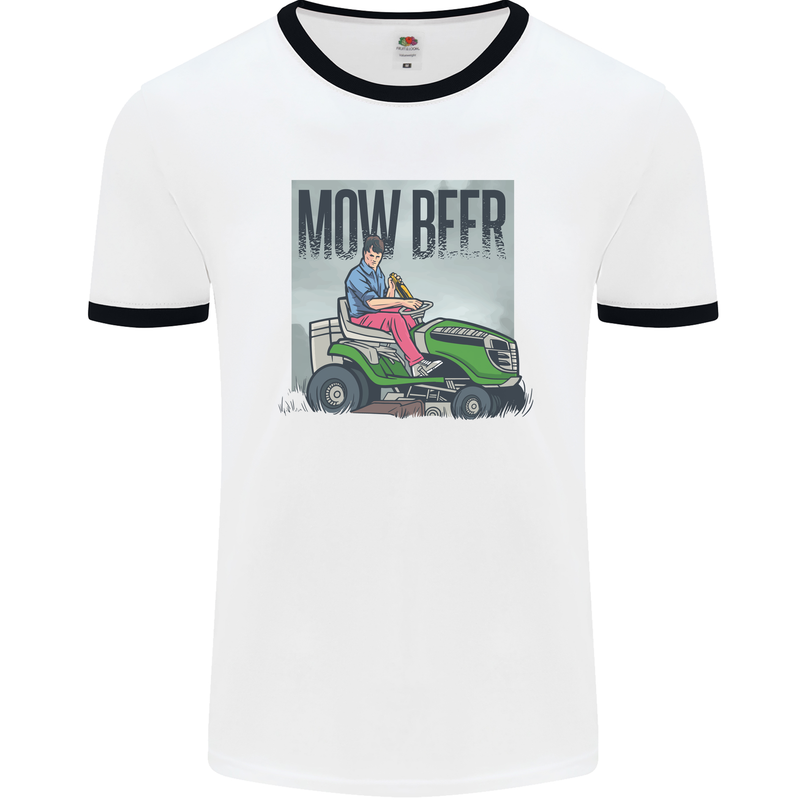 Mow Beer Funny Lawnmower Alcohol Gardening Mens Ringer T-Shirt White/Black