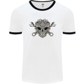 Mechanic Engine Skull Mens White Ringer T-Shirt White/Black