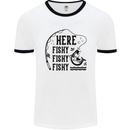 Here Fishy Fishy Funny Fishing Fisherman Mens White Ringer T-Shirt White/Black