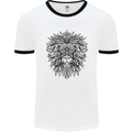 Lion Mandala Art Mens White Ringer T-Shirt White/Black