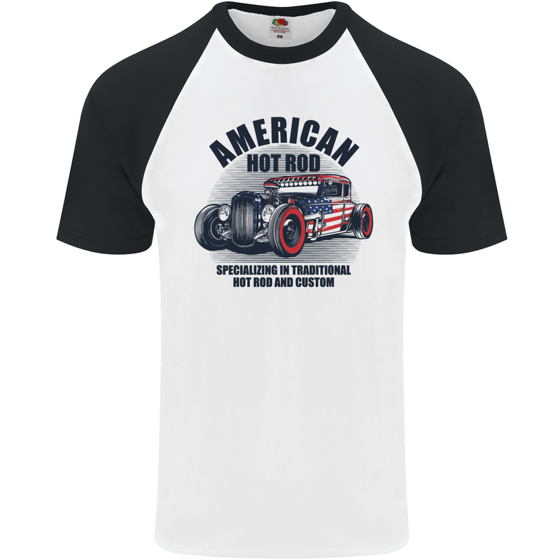 American Hot Rod Hotrod Enthusiast Car Mens S/S Baseball T-Shirt White/Black