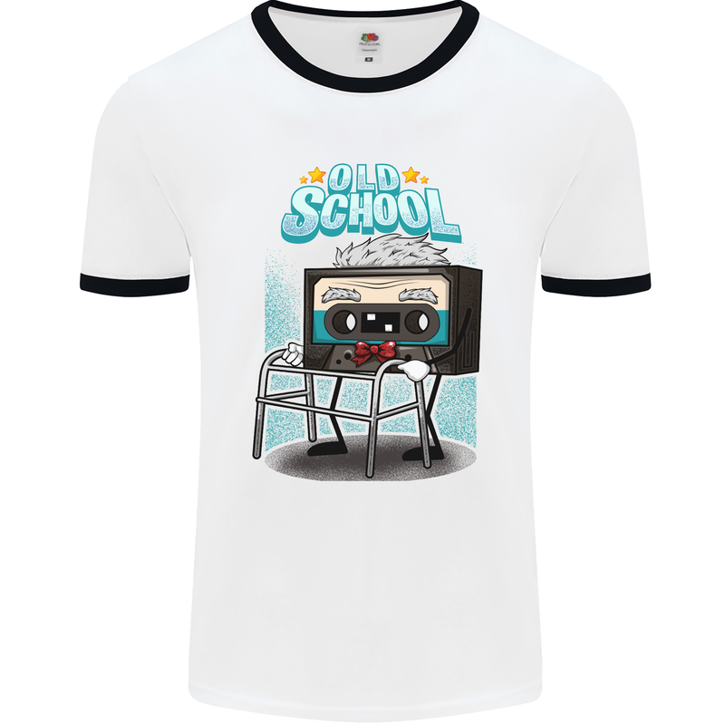 Old School 80s Music Cassette Retro 90s Mens White Ringer T-Shirt White/Black