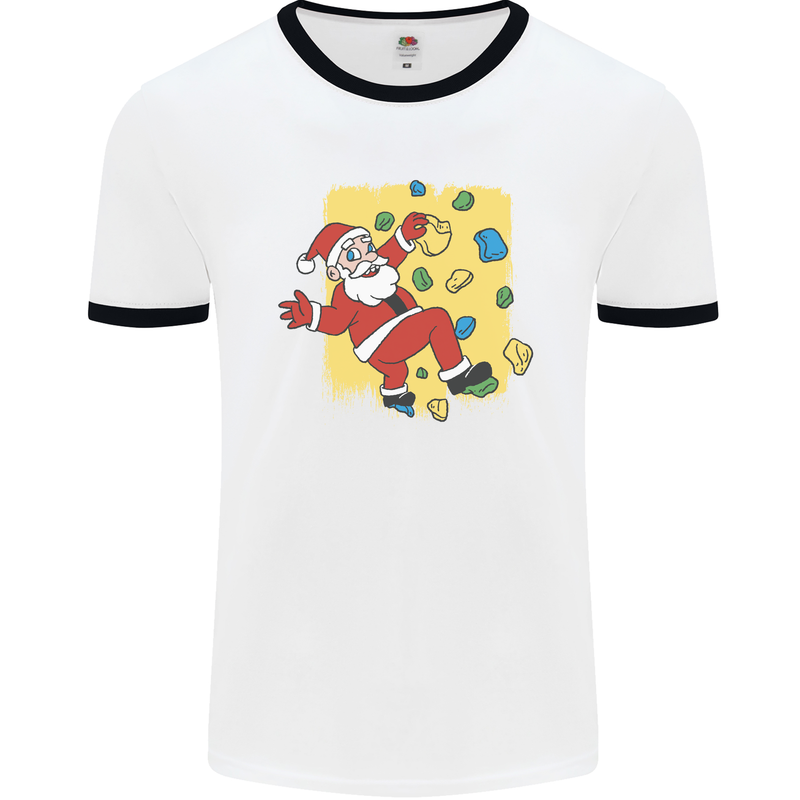 Rock Climbing Santa Funny Christmas Climber Mens Ringer T-Shirt White/Black