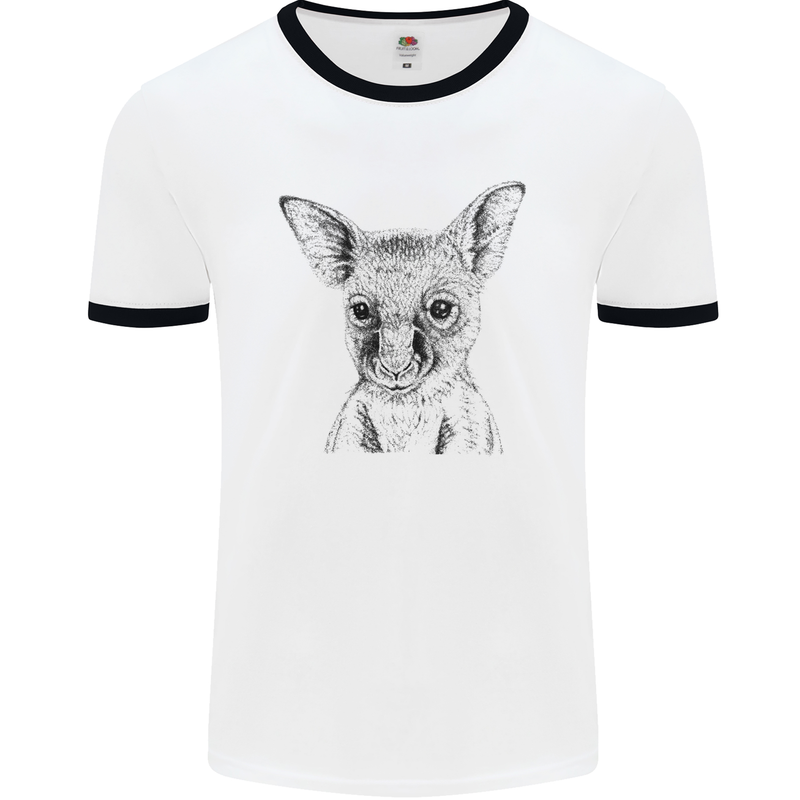 Baby Kangaroo Sketch Ecology Environment Mens White Ringer T-Shirt White/Black