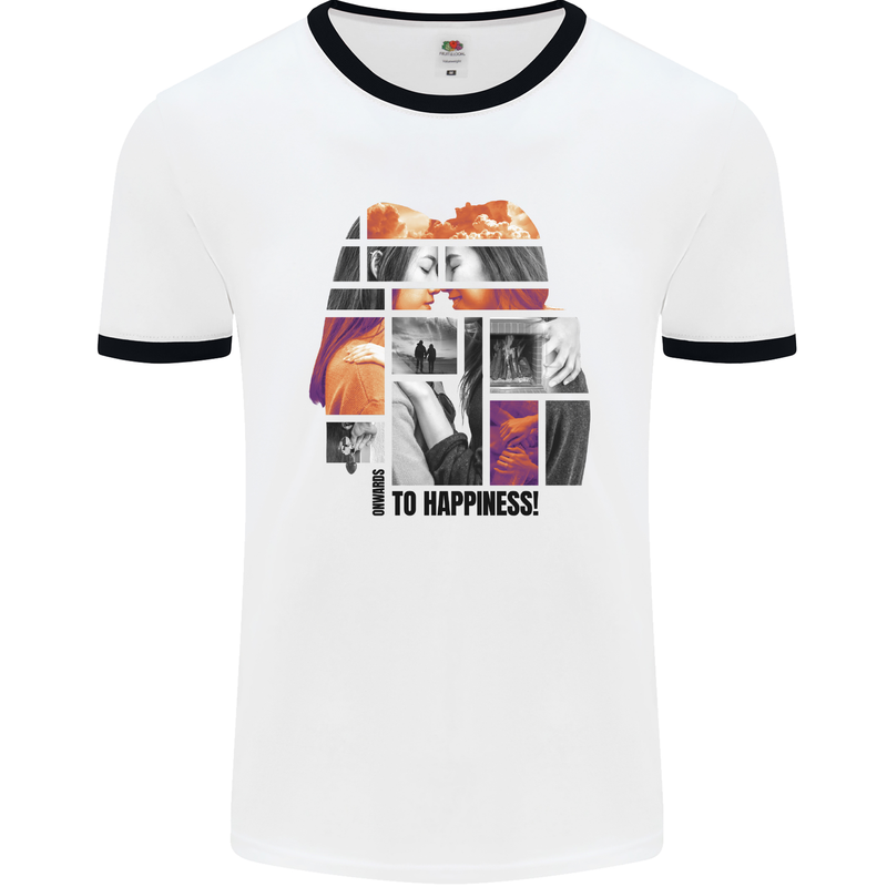 LGBT Onwards to Happiness Mens White Ringer T-Shirt White/Black