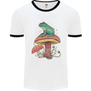 A Frog Sitting on a Mushroom Mens White Ringer T-Shirt White/Black