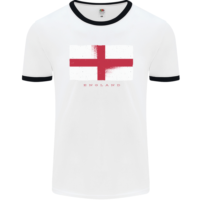 England Flag St Georges Day Rugby Football Mens White Ringer T-Shirt White/Black