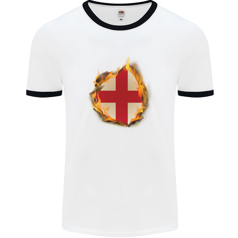 The St. George's Cross English Flag England Mens White Ringer T-Shirt White/Black