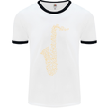 A Saxaphone Musical Instruments Brass Band Mens White Ringer T-Shirt White/Black