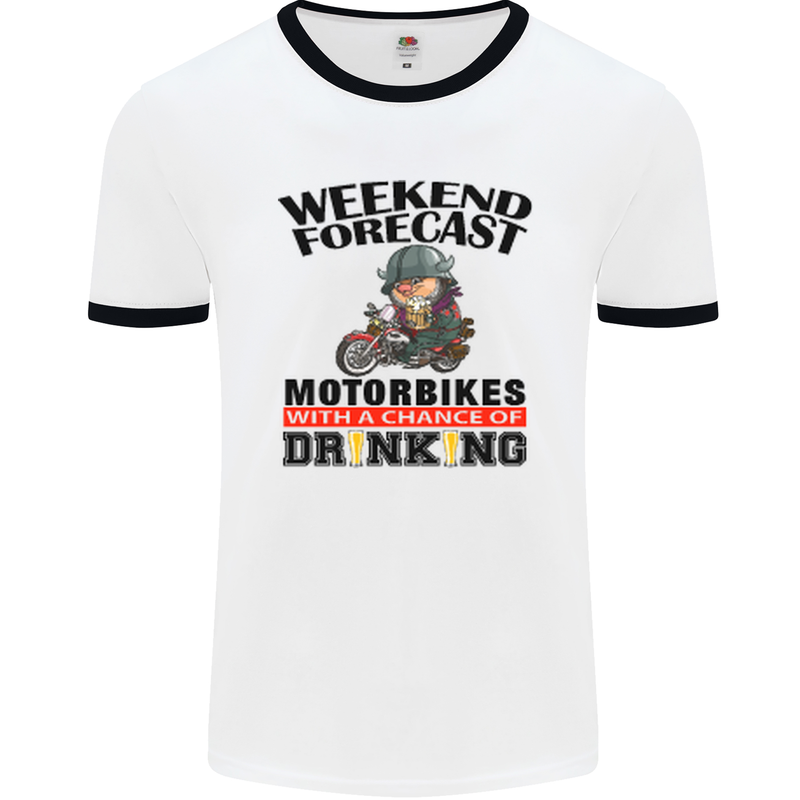 Biker Weekend Forecast Motorbikes Mens White Ringer T-Shirt White/Black