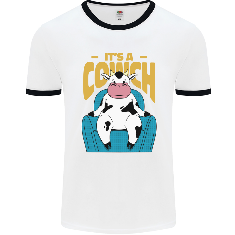 Its a Cowch Funny Cow Mens White Ringer T-Shirt White/Black