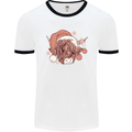 Funny Christmas Highland Cow Santa Hat Mens White Ringer T-Shirt White/Black