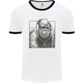 Gorilla with Headphones DJ Dance Music Mens White Ringer T-Shirt White/Black