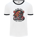 Biker On My Way to Hell Motorbike Skull Mens White Ringer T-Shirt White/Black