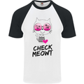 Check Meowt Mens S/S Baseball T-Shirt White/Black