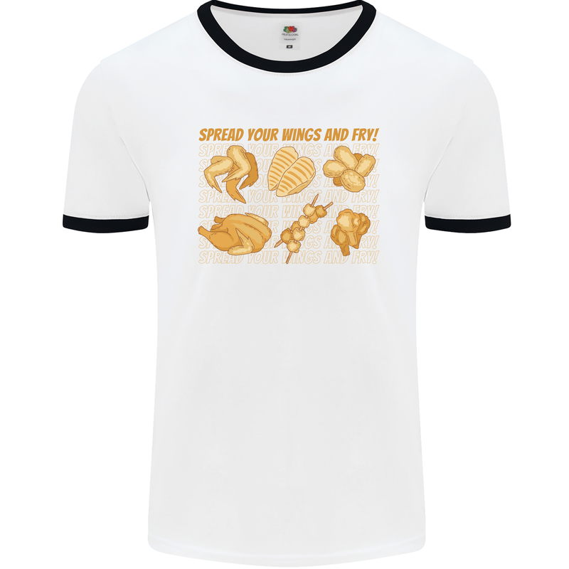 Funny Chicken Humour Chef BBQ Food Cook Mens Ringer T-Shirt White/Black