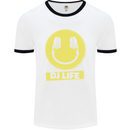 Headphones DJ Life Acid Face Vinyl Decks Mens White Ringer T-Shirt White/Black